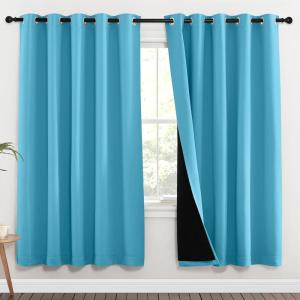 imageNICETOWN 100 Blackout Window Curtain Panels Teal Blue 2 Pieces 70inch Wide Per Panel Full Light Blocking Drapes with Black Liner for Nursery 72inch Drop Thermal Insulated Draperies