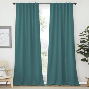 imageNICETOWN Bedroom Blackout Curtain Panels  Sea Teal Color 52 x 120 inch 2 PCs Insulating Energy Saving Solid Rod Pocket Blackout Drapes for Hall Villa