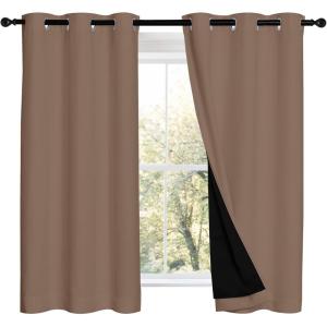 imageNICETOWN Bedroom Full Blackout Curtain Panels Super Thick Insulated Window Covers Keeping Out Cold Air and Heat 100 Blackout Blinds with Black Liner Cappuccino Set of 2 PCs 42 by 54inch