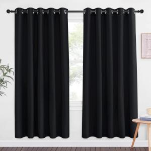 imageNICETOWN Blackout Curtain Drape for Night Shift  Light Reducing Thermal Insulated Solid Grommet Blackout Window Treatment for Living Room 1 Piece W66 x L72 Black