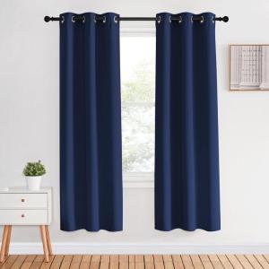 imageNICETOWN Blackout Curtain Panels 70 Navy 1 Pair 34 inch Window Treatment Energy Saving Thermal Insulated Solid Grommet Blackout Drapes for Living Room