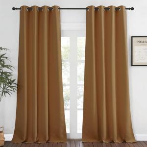 imageNICETOWN Blackout Curtains 120 inch Length for Sliding Glass Door Grommet Thermal Insulated Room Darkening Sound Reducing Drapes for Room Divider 1 Panel W52 x L120 Gold Brown