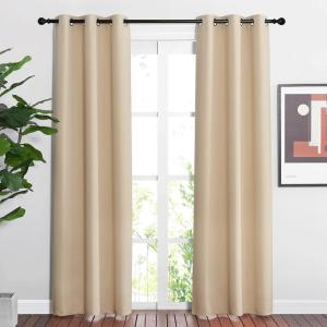 imageNICETOWN Blackout Farmhouse Curtains  Thermal Insulated Solid Grommet Vertical Drapes Room Darkening Window Treatments for Bedroom Biscotti Beige Set of 2 37 by 84 Inch