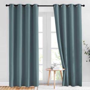 imageNICETOWN Blackout Greyish Blue Curtains amp Drapes for Living Room  Thermal Insulated Solid Grommet Sound Reducing Energy Saving Window Treatments for PorchHall 2 Panels W52 x L84