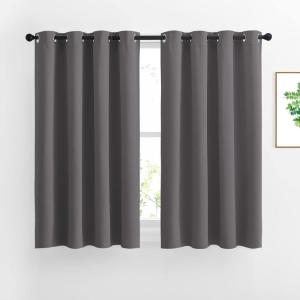 imageNICETOWN Blackout Short Kitchen Window Curtains for Bedroom  Window Treatment Thermal Insulated Solid Grommet Blackout Drapes for Living Room Set of 2 Panels 52 by 45 Inch Grey