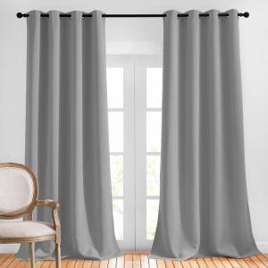 imageNICETOWN Blackout Silver Grey Curtains 90 inch Length  Triple Weave Energy Saving Thermal Insulated Solid Grommet Blackout Draperies for BedroomLiving Room 1 Pair W52 x L90