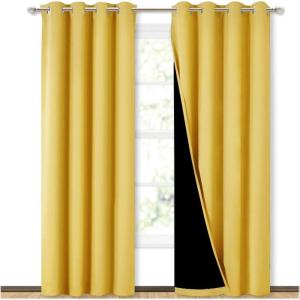 imageNICETOWN Blackout Window Curtain Panels Heat and Cold Blocking Drapes for Nursery 84 inches Drop Thermal Insulated Draperies for Patio Sliding Glass Door Bright Yellow 2 Pieces 52 inches Wide