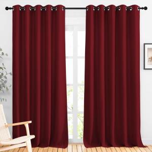 imageNICETOWN Burgundy Red Sliding Door Curtains 2 Panels Set 118 inches Long Grommet Thermal Blackout Curtains Privacy Room Divider Sound Reducing for BedroomLiving Room W66 x L118