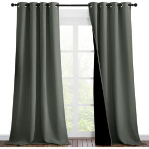 imageNICETOWN Dark Mallard Blackout Curtains 90 inches Long Full Light Blocking Drapes with Black Liner for Nursery Thermal Insulated Draperies for Hall Villa 2 Pieces 46 Wide per Panel