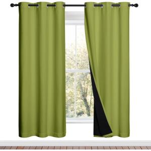 imageNICETOWN Full Shade Curtain Panels 37 Wide x 70 Long Fresh Green Pair of Thermal Insulated amp Energy Efficiency Blackout Drapes for Living Room Lined Silky Performance Window Dressing