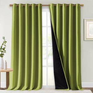 imageNICETOWN Full Shading Curtains for Windows Fresh Green Pack of 2 62 inches W x 95 inches L Super HeavyDuty Black Lined Blackout Curtains for Bedroom Privacy Assured Window Treatment