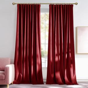 imageNICETOWN Grey Velvet Curtains Panels 84 inch Long Gothic Decor for Living Room Heavy Soft and Elegant Room Darkening Blackout Drapes Back Tab with Pleat 52 Wide 2 Panel Per PackRed