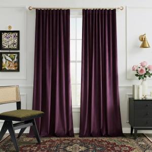 imageNICETOWN Grey Velvet Curtains Panels 84 inch Long Gothic Decor for Living Room Heavy Soft and Elegant Room Darkening Blackout Drapes Back Tab with Pleat 52 Wide 2 Panel Per PackDark Purple