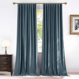 imageNICETOWN Grey Velvet Curtains Panels 84 inch Long Gothic Decor for Living Room Heavy Soft and Elegant Room Darkening Blackout Drapes Back Tab with Pleat 52 Wide 2 Panel Per PackSlate Blue
