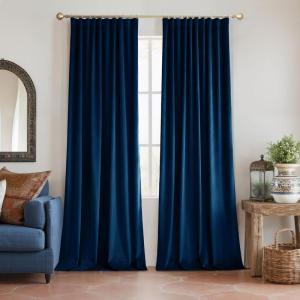 imageNICETOWN Grey Velvet Curtains Panels 84 inch Long Gothic Decor for Living Room Heavy Soft and Elegant Room Darkening Blackout Drapes Back Tab with Pleat 52 Wide 2 Panel Per PackNavy Blue