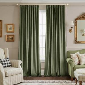 imageNICETOWN Grey Velvet Curtains Panels 84 inch Long Gothic Decor for Living Room Heavy Soft and Elegant Room Darkening Blackout Drapes Back Tab with Pleat 52 Wide 2 Panel Per PackSage Green