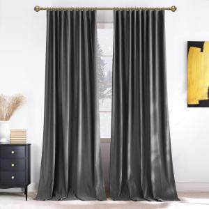 imageNICETOWN Grey Velvet Curtains Panels 84 inch Long Gothic Decor for Living Room Heavy Soft and Elegant Room Darkening Blackout Drapes Back Tab with Pleat 52 Wide 2 Panel Per PackGrey