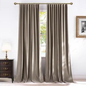 imageNICETOWN Grey Velvet Curtains Panels 84 inch Long Gothic Decor for Living Room Heavy Soft and Elegant Room Darkening Blackout Drapes Back Tab with Pleat 52 Wide 2 Panel Per PackTaupe