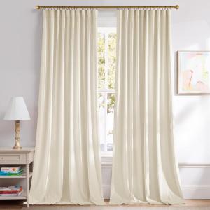 imageNICETOWN Grey Velvet Curtains Panels 84 inch Long Gothic Decor for Living Room Heavy Soft and Elegant Room Darkening Blackout Drapes Back Tab with Pleat 52 Wide 2 Panel Per PackIvory White
