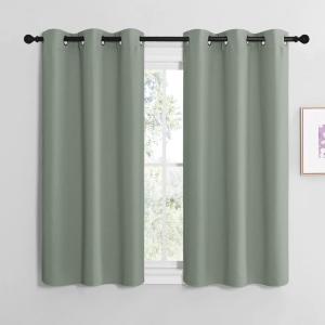 imageNICETOWN Greyish Green Room Darkening Curtains for Kitchen Window Treatment Thermal Insulated Solid Grommet Room Darkening CurtainsDrapes for Bedroom Set of 2 42 inches Wide by 50 inches Long