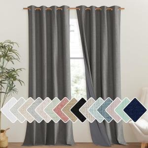 imageNICETOWN Grizzle Gray Vintage Linen 100 Blackout Curtains for Living Room Thermal Insulated Curtains 102 Long Noise Reducing Window Treatment Drapes for Hall Room 52 Wide Per Panel Set of 2