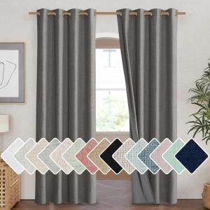imageNICETOWN Grizzle Gray Vintage Linen 100 Blackout Curtains for Living Room Thermal Insulated Curtains 84 Long Noise Reducing Window Treatment Drapes for Hall Room 52 Wide Per Panel Set of 2