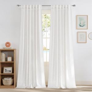 imageNICETOWN Linen Curtains Back Tab 90 Inch Long 2 Panels Set for Living Room 42 Wide Thick Flax Linen Blend Privacy Window Drapes Rod Pocket amp Back Tab with Light Filtering for BedroomSnow White