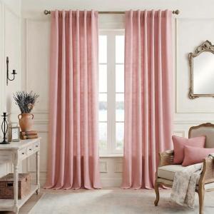 imageNICETOWN Linen Curtains Back Tab 90 Inch Long 2 Panels Set for Living Room 42 Wide Thick Flax Linen Blend Privacy Window Drapes Rod Pocket amp Back Tab with Light Filtering for BedroomPink