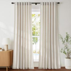 imageNICETOWN Linen Curtains Back Tab 90 Inch Long 2 Panels Set for Living Room 42 Wide Thick Flax Linen Blend Privacy Window Drapes Rod Pocket amp Back Tab with Light Filtering for BedroomBeige