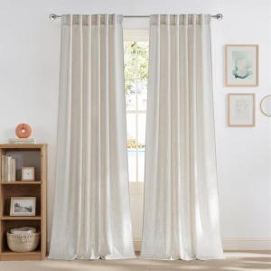 imageNICETOWN Linen Curtains Back Tab 90 Inch Long 2 Panels Set for Living Room 42 Wide Thick Flax Linen Blend Privacy Window Drapes Rod Pocket amp Back Tab with Light Filtering for BedroomFog Grey