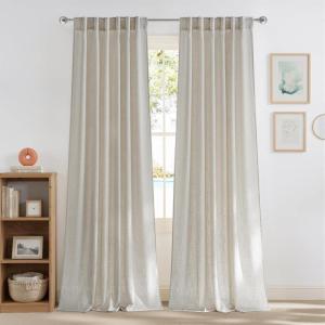 imageNICETOWN Linen Curtains Back Tab 90 Inch Long 2 Panels Set for Living Room 42 Wide Thick Flax Linen Blend Privacy Window Drapes Rod Pocket amp Back Tab with Light Filtering for BedroomBurlywood Birch