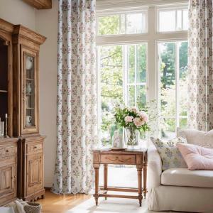 imageNICETOWN Linen Curtains Back Tab 90 Inch Long 2 Panels Set for Living Room 42 Wide Thick Flax Linen Blend Privacy Window Drapes Rod Pocket amp Back Tab with Light Filtering for BedroomZ Pink 2
