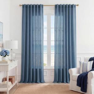 imageNICETOWN Linen Curtains Back Tab 90 Inch Long 2 Panels Set for Living Room 42 Wide Thick Flax Linen Blend Privacy Window Drapes Rod Pocket amp Back Tab with Light Filtering for BedroomStone Blue