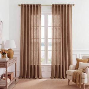 imageNICETOWN Linen Curtains Back Tab 90 Inch Long 2 Panels Set for Living Room 42 Wide Thick Flax Linen Blend Privacy Window Drapes Rod Pocket amp Back Tab with Light Filtering for BedroomTerracotta