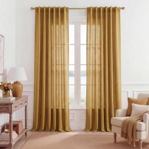 imageNICETOWN Linen Curtains Back Tab 90 Inch Long 2 Panels Set for Living Room 42 Wide Thick Flax Linen Blend Privacy Window Drapes Rod Pocket amp Back Tab with Light Filtering for BedroomGold Brown