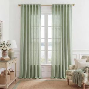 imageNICETOWN Linen Curtains Back Tab 90 Inch Long 2 Panels Set for Living Room 42 Wide Thick Flax Linen Blend Privacy Window Drapes Rod Pocket amp Back Tab with Light Filtering for BedroomSage Green