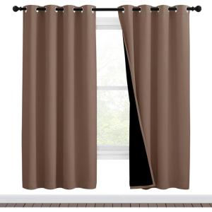 imageNICETOWN Living Room Completely Shaded Draperies Privacy Protection amp Noise Reducing Ring Top Drapes Black Lined Insulated Window Treatment Curtain PanelsCappuccino 2 Pieces W46 x L72