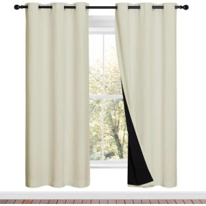 imageNICETOWN Living Room Completely Shaded Draperies Privacy Protection amp Noise Reducing Ring Top Drapes Black Lined Insulated Window Treatment Curtain Panels Beige 2 Pieces W42 x L72