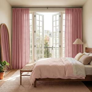 imageNICETOWN Pinch Pleated Linen Blend Curtains 84 inches Long 2 Panels Set Semi Sheer Privacy with Light Filtering Window Treatments Home Decor for BedroomLiving Room Ivory W40 x L84Baby Pink