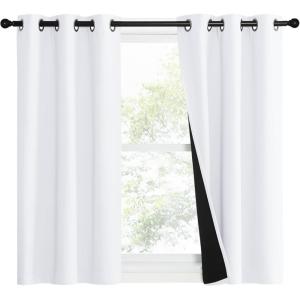 imageNICETOWN Pure White 100 Blackout Lined Curtains 1 Pair 37 Width x 40 Length Each Panel 2 Thick Layers Narrow Wide Window Treatment Panels Thermal Insulated Drapes for Kitchen Small Window