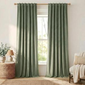 imageNICETOWN Sage Green Velvet Curtains Long Drapes Living Room Office Luxury Bedroom Room Darkening Velvet Curtains Rod Pocket Velvet Curtains 84 Long 52 inches Wide Set of 2Sage Green