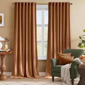 imageNICETOWN Sage Green Velvet Curtains Long Drapes Living Room Office Luxury Bedroom Room Darkening Velvet Curtains Rod Pocket Velvet Curtains 84 Long 52 inches Wide Set of 2Burnt Orange