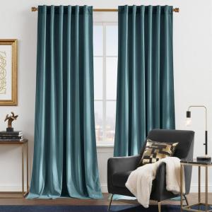 imageNICETOWN Sage Green Velvet Curtains Long Drapes Living Room Office Luxury Bedroom Room Darkening Velvet Curtains Rod Pocket Velvet Curtains 84 Long 52 inches Wide Set of 2Greyish Blue