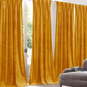 imageNICETOWN Sage Green Velvet Curtains Long Drapes Living Room Office Luxury Bedroom Room Darkening Velvet Curtains Rod Pocket Velvet Curtains 84 Long 52 inches Wide Set of 2Warm Gold