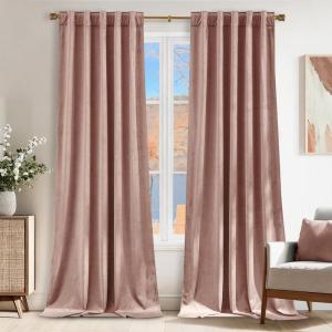 imageNICETOWN Sage Green Velvet Curtains Long Drapes Living Room Office Luxury Bedroom Room Darkening Velvet Curtains Rod Pocket Velvet Curtains 84 Long 52 inches Wide Set of 2Dusty Pink