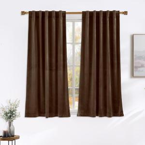 imageNICETOWN Sage Green Velvet Curtains Long Drapes Living Room Office Luxury Bedroom Room Darkening Velvet Curtains Rod Pocket Velvet Curtains 84 Long 52 inches Wide Set of 2Brown