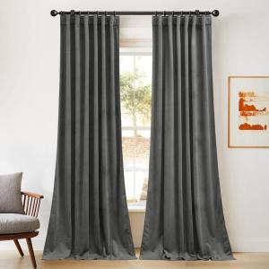 imageNICETOWN Sage Green Velvet Curtains Long Drapes Living Room Office Luxury Bedroom Room Darkening Velvet Curtains Rod Pocket Velvet Curtains 84 Long 52 inches Wide Set of 2Grey