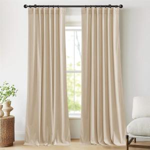 imageNICETOWN Sage Green Velvet Curtains Long Drapes Living Room Office Luxury Bedroom Room Darkening Velvet Curtains Rod Pocket Velvet Curtains 84 Long 52 inches Wide Set of 2Beige