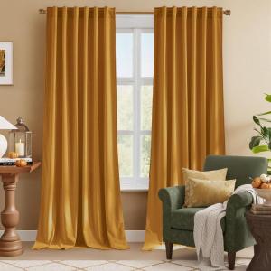 imageNICETOWN Sage Green Velvet Curtains Long Drapes Living Room Office Luxury Bedroom Room Darkening Velvet Curtains Rod Pocket Velvet Curtains 84 Long 52 inches Wide Set of 2Mustard Gold