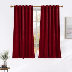 imageNICETOWN Sage Green Velvet Curtains Long Drapes Living Room Office Luxury Bedroom Room Darkening Velvet Curtains Rod Pocket Velvet Curtains 84 Long 52 inches Wide Set of 2Red